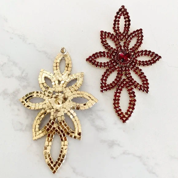 Gorgeous Ruby Red Flower Drop Earrings - Picture 5 of 7